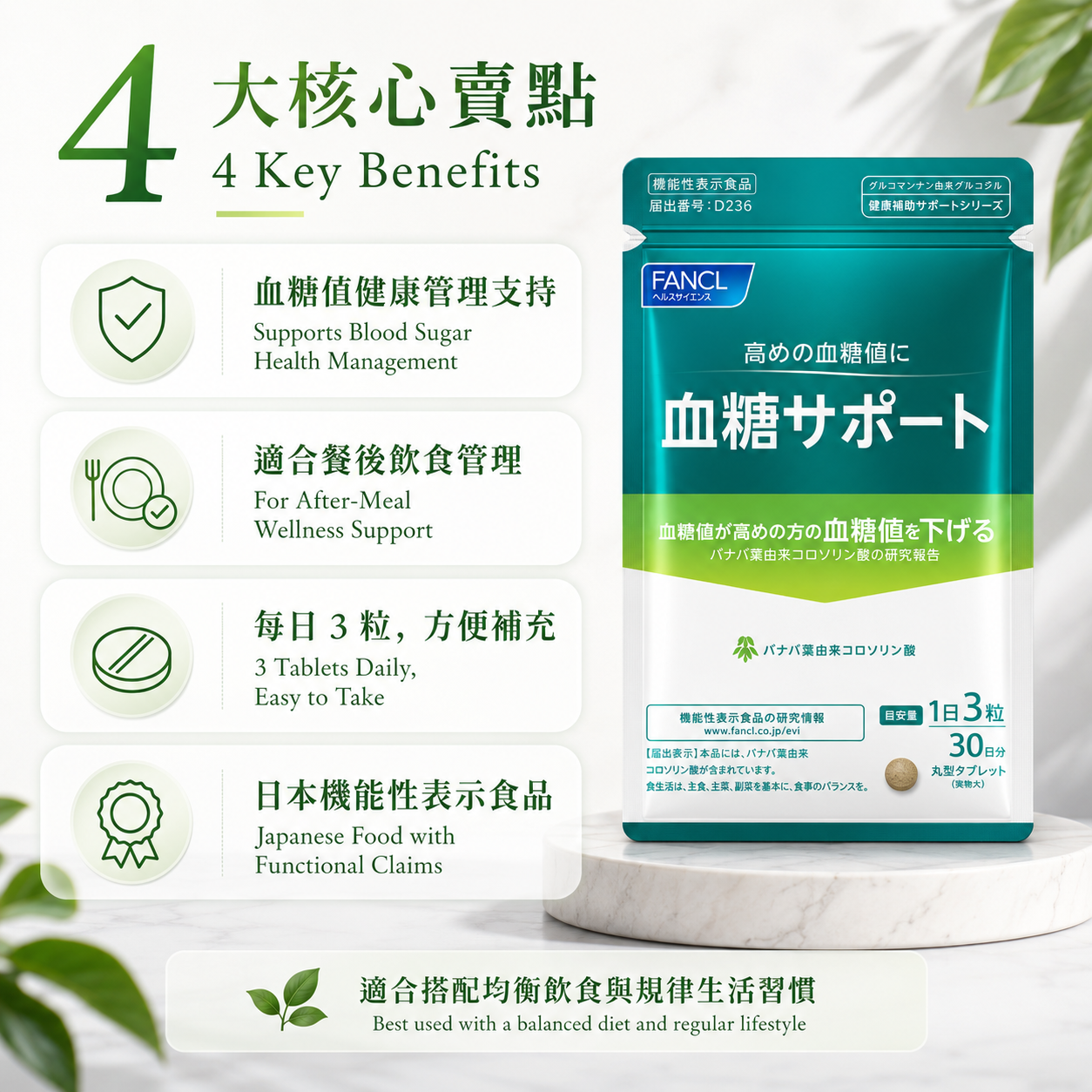 FANCL 血糖 Support / Blood Sugar Support｜餐後飲食管理