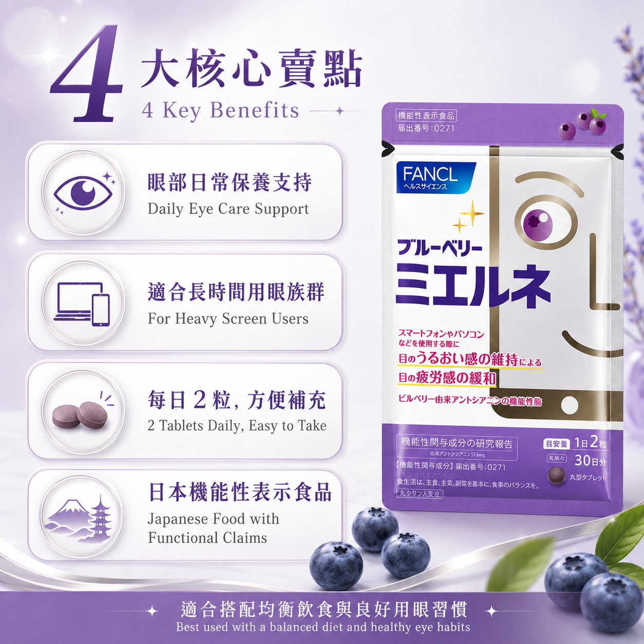 FANCL Blueberry Mierune / Eye Care Supplement｜眼部保養・Japan Direct