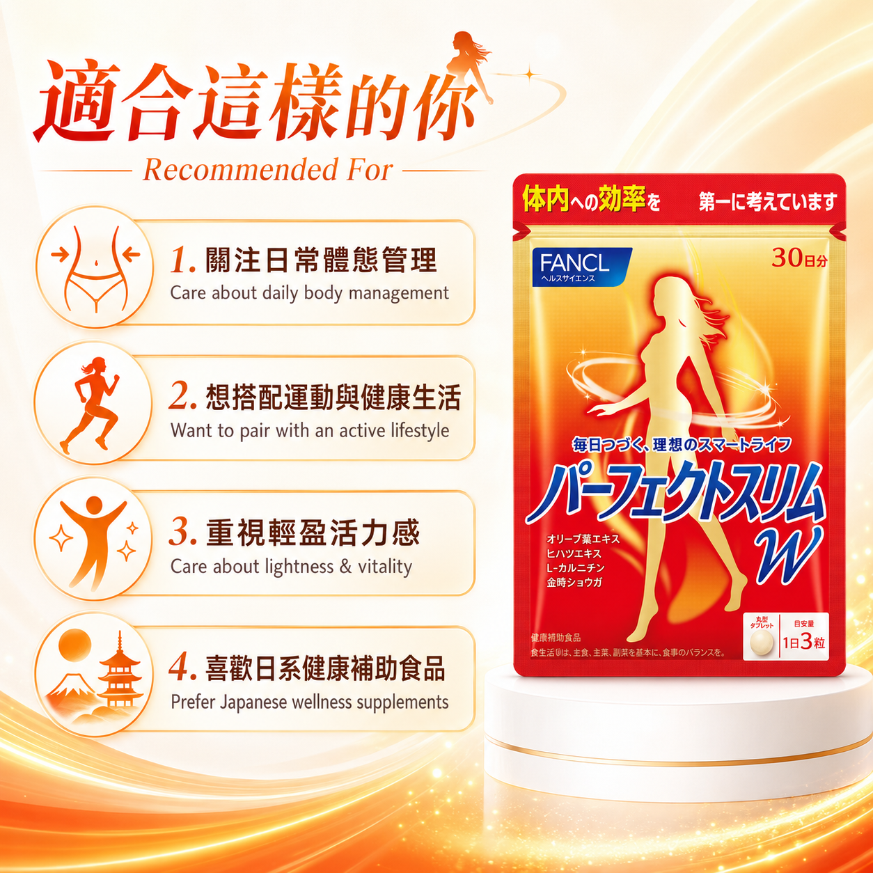 FANCL Perfect Slim W / Body Management Supplement｜日常體態管理