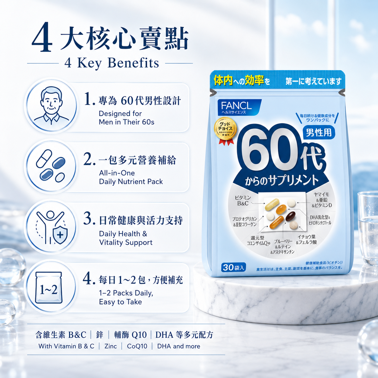 FANCL 60代男性日常營養 / 60s Men Daily Supplement｜Japan Direct