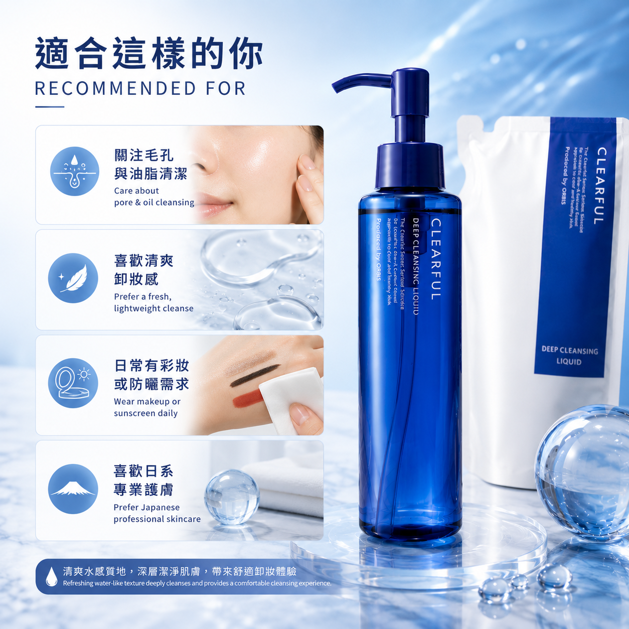 ORBIS CLEARFUL Deep Cleansing Liquid recommended for pore and oil cleansing