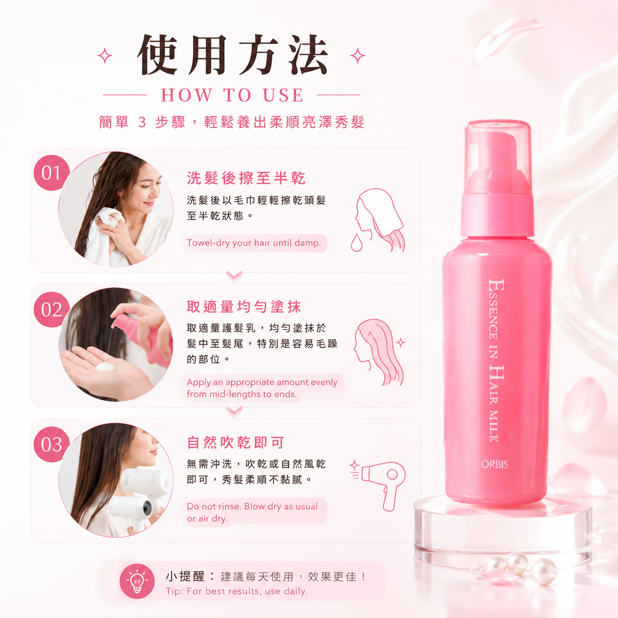 ORBIS Essence in Hair Milk how to use