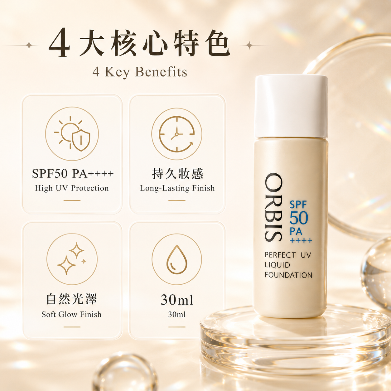 ORBIS Perfect UV Liquid Foundation SPF50 PA++++ 30mL 特點