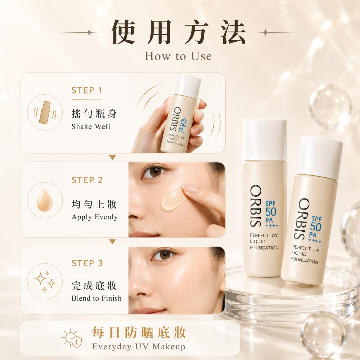 ORBIS Perfect UV Liquid Foundation 使用方法