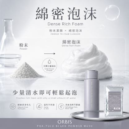 黑炭酵素潔顏粉加水形成綿密泡沫