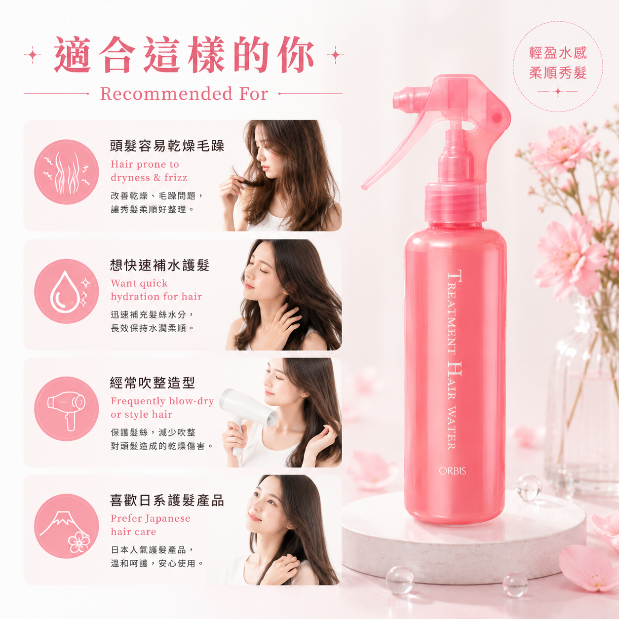 ORBIS Treatment Hair Water recommended for dry frizzy hair